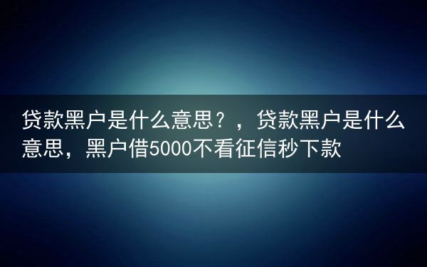 贷款黑户是什么意思？，贷款黑户是什么意思，黑户借5000不看征信秒下款