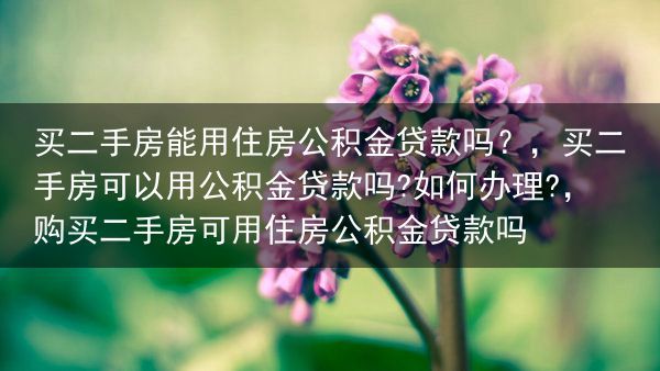 买二手房能用住房公积金贷款吗？，买二手房可以用公积金贷款吗?如何办理?，购买二手房可用住房公积金贷款···
