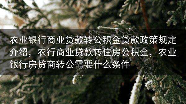 农业银行商业贷款转公积金贷款政策规定介绍，农行商业贷款转住房公积金，农业银行房贷商转公需要什么条件