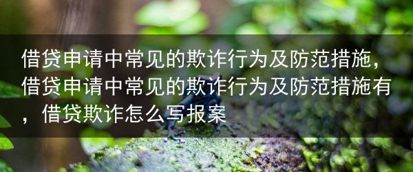 借贷申请中常见的欺诈行为及防范措施，借贷申请中常见的欺诈行为及防范措施有，借贷欺诈怎么写报案