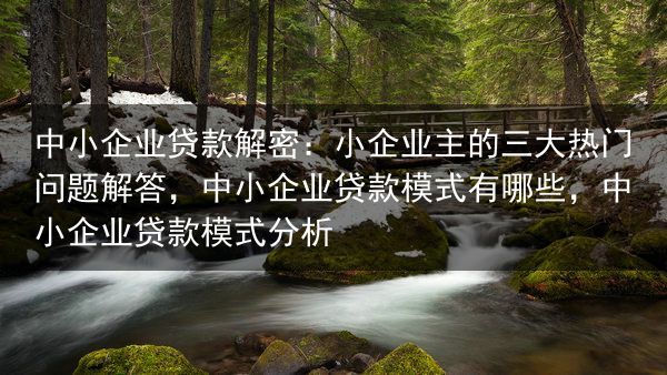中小企业贷款解密：小企业主的三大热门问题解答，中小企业贷款模式有哪些，中小企业贷款模式分析