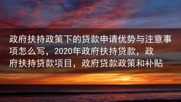 政府扶持政策下的贷款申请优势与注意事项怎么写，2020年政府扶持贷款，政府扶持贷款项目，政府贷款政策···