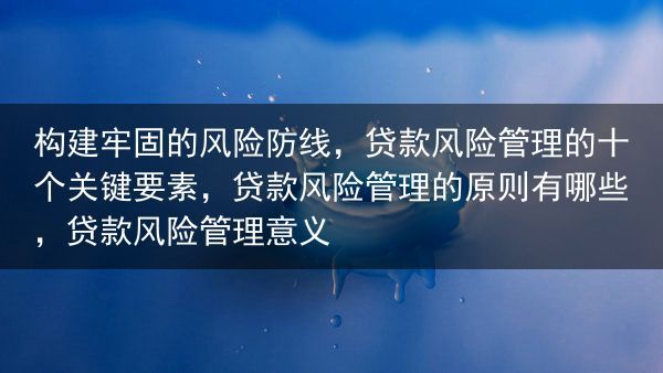 构建牢固的风险防线，贷款风险管理的十个关键要素，贷款风险管理的原则有哪些，贷款风险管理意义