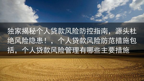 独家揭秘个人贷款风险防控指南，源头杜绝风险隐患！，个人贷款风险防范措施包括，个人贷款风险管理有哪些主···