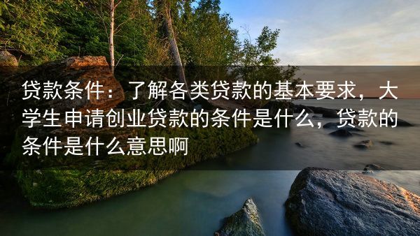 贷款条件：了解各类贷款的基本要求，大学生申请创业贷款的条件是什么，贷款的条件是什么意思啊