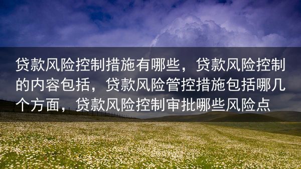 贷款风险控制措施有哪些，贷款风险控制的内容包括，贷款风险管控措施包括哪几个方面，贷款风险控制审批哪些···