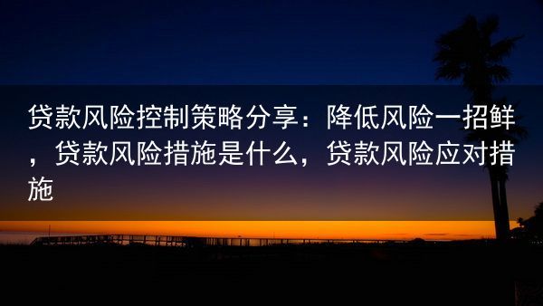 贷款风险控制策略分享：降低风险一招鲜，贷款风险措施是什么，贷款风险应对措施