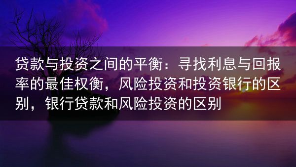 贷款与投资之间的平衡：寻找利息与回报率的最佳权衡，风险投资和投资银行的区别，银行贷款和风险投资的区别