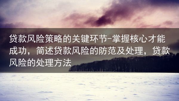 贷款风险策略的关键环节-掌握核心才能成功，简述贷款风险的防范及处理，贷款风险的处理方法