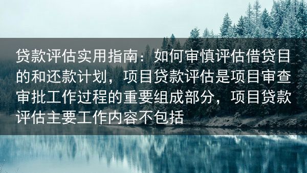 贷款评估实用指南：如何审慎评估借贷目的和还款计划，项目贷款评估是项目审查审批工作过程的重要组成部分，···