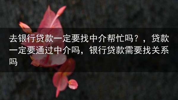 去银行贷款一定要找中介帮忙吗？，贷款一定要通过中介吗，银行贷款需要找关系吗