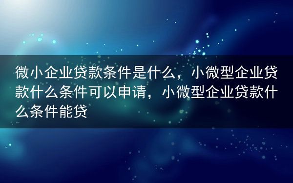 微小企业贷款条件是什么，小微型企业贷款什么条件可以申请，小微型企业贷款什么条件能贷