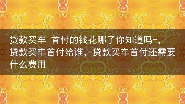 贷款买车 首付的钱花哪了你知道吗-，贷款买车首付给谁，贷款买车首付还需要什么费用