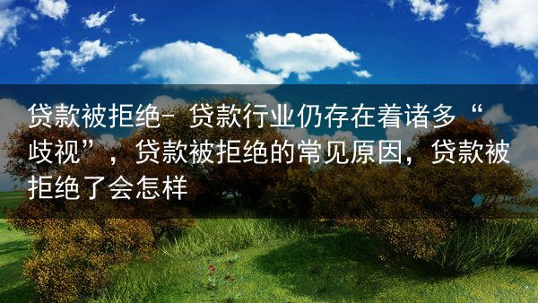 贷款被拒绝? 贷款行业仍存在着诸多“歧视”