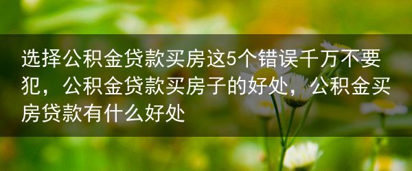 选择公积金贷款买房这5个错误千万不要犯，公积金贷款买房子的好处，公积金买房贷款有什么好处