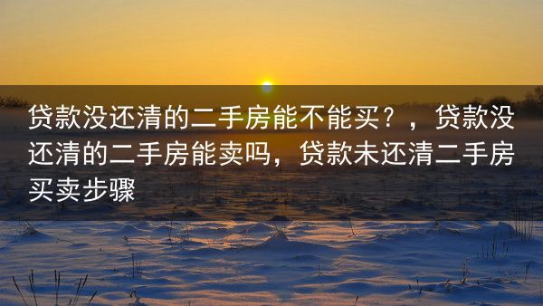 贷款没还清的二手房能不能买？，贷款没还清的二手房能卖吗，贷款未还清二手房买卖步骤